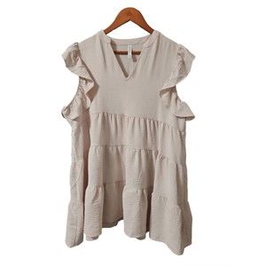 Zenana Babydoll Ruffled Tiered Dress Cream Purple Ruffle Sleeves Size XL